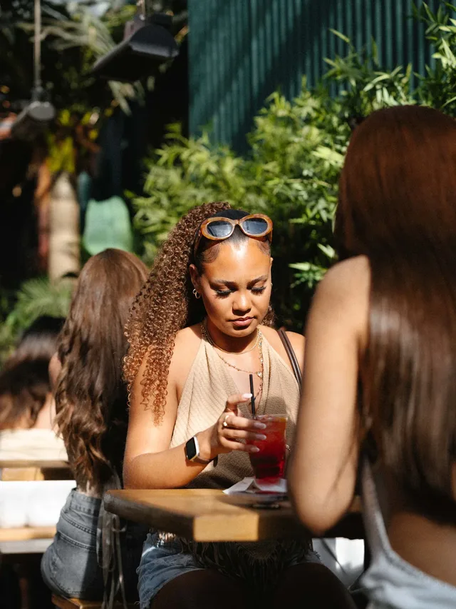 A quiet moment in the afternoon sunlight at the outdoor bar.